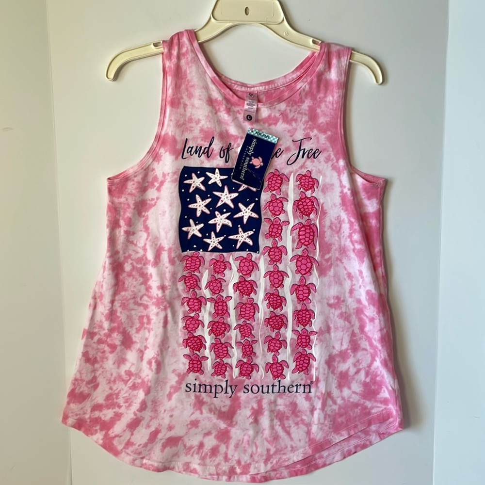 Simply Southern Women's  Large Tank Top NWT  Pink Turtle Flag